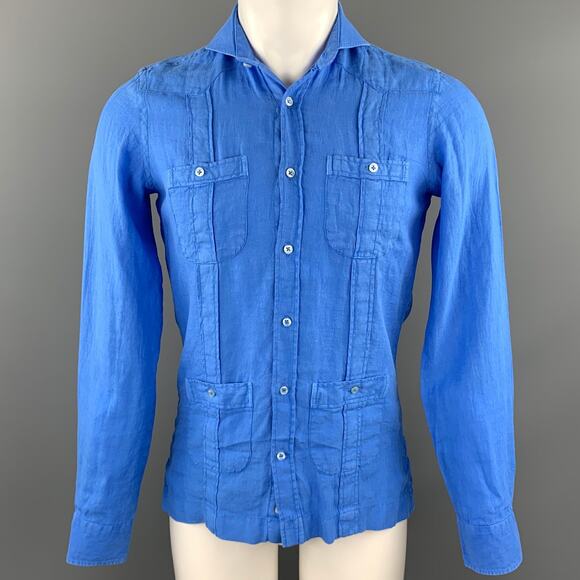 TRAFALGAR Size XS Blue Linen Button Up Long Sleeve Shirt - Picture 1 of 5